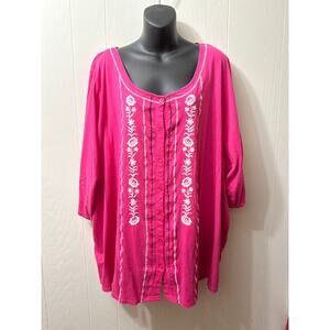 Roaman’s Plus Size 4X (34/36) Pink Blouse- Soft, Flowy with beautiful Embroidery